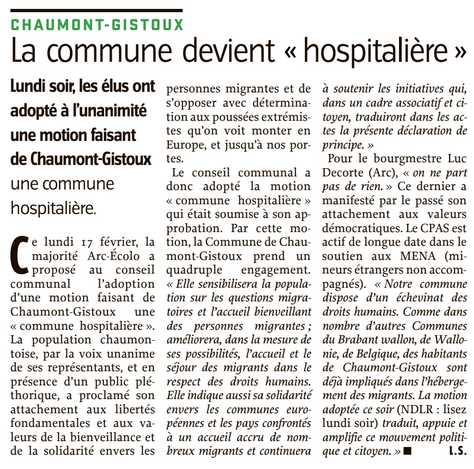Chaumont-Gistoux -Commune hospitalière